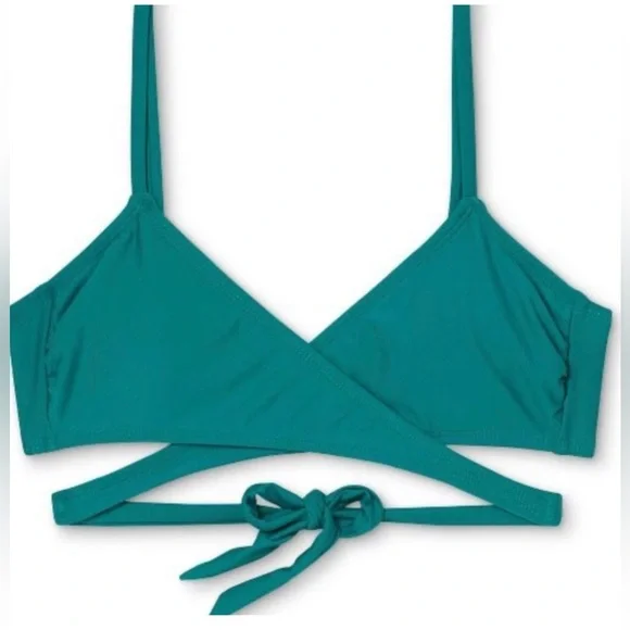 ☀️☀️Juniors Wrap Front Bralette Bikini Top - Xhilaration Teal Green XS or Medium - Picture 2 of 7